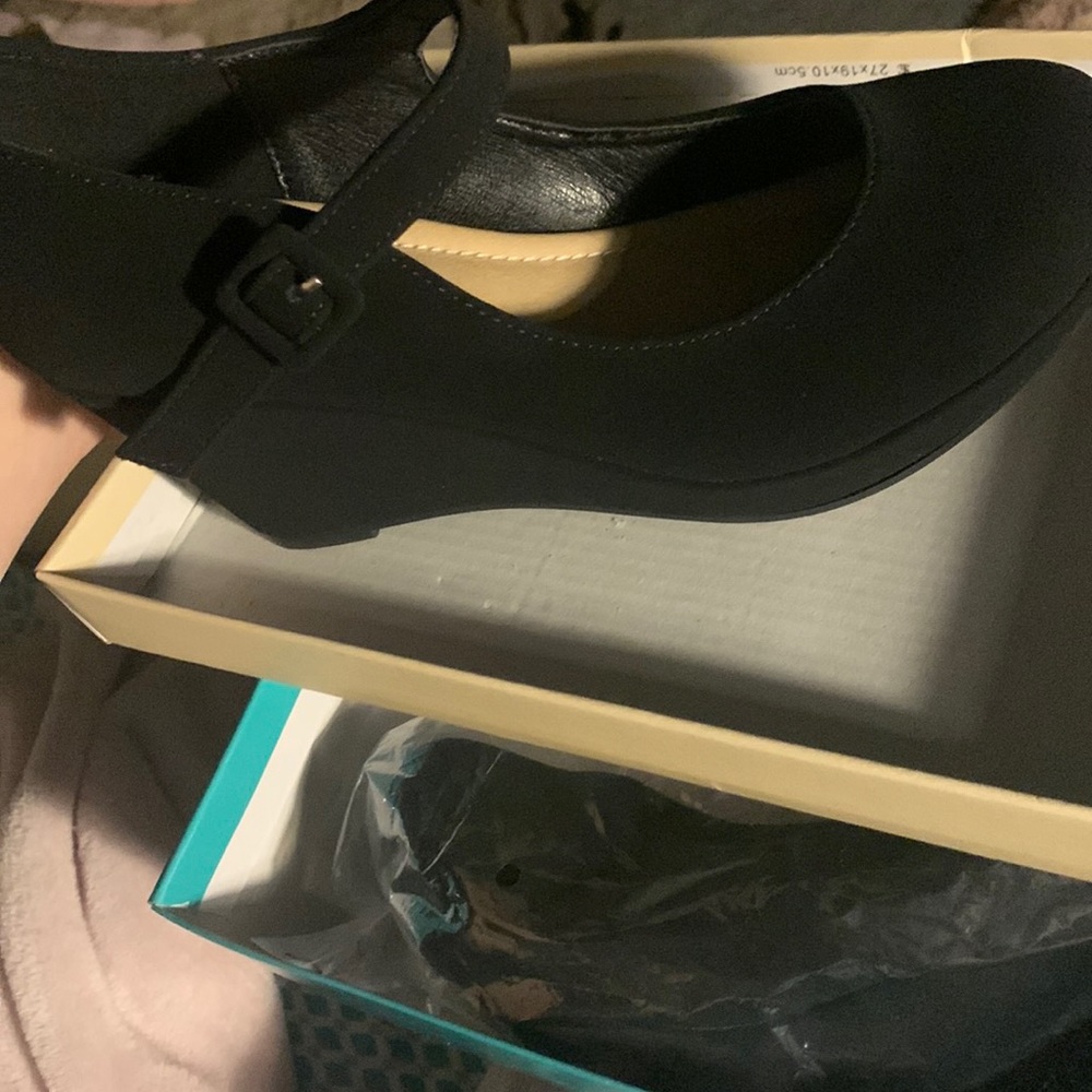 black Mary Jane wedges